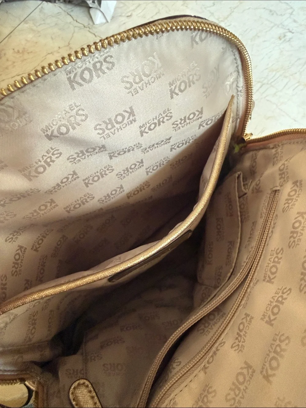 Michael Kors White & Gold Signature Backpack